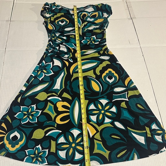 En Focus Studio Floral Pattern black blue Dress w ruched waist stretchy fabric - Picture 2 of 8